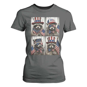 Funny Patriotic Raccoon Selfie T Shirt For Women USA Flag Red White And Blue Graphic TS12 Dark Heather Print Your Wear