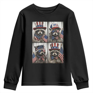 Funny Patriotic Raccoon Selfie Youth Sweatshirt USA Flag Red White And Blue Graphic TS12 Black Print Your Wear