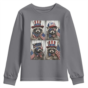 Funny Patriotic Raccoon Selfie Youth Sweatshirt USA Flag Red White And Blue Graphic TS12 Charcoal Print Your Wear