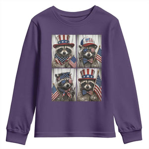 Funny Patriotic Raccoon Selfie Youth Sweatshirt USA Flag Red White And Blue Graphic TS12 Purple Print Your Wear
