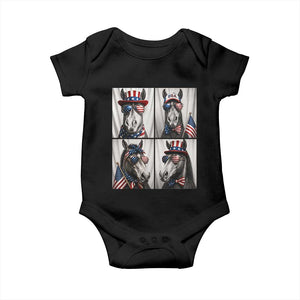 Patriotic Horse Selfie Squad Baby Onesie USA Flag Red White And Blue Graphic