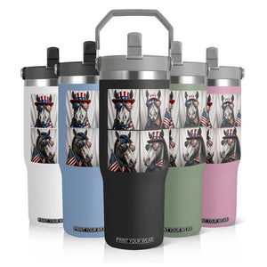 Patriotic Horse Selfie Squad Flip Straw Tumbler USA Flag Red White And Blue Graphic