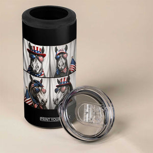 Patriotic Horse Selfie Squad 4 in 1 Can Cooler Tumbler USA Flag Red White And Blue Graphic