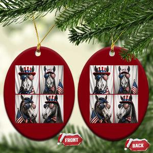Patriotic Horse Selfie Squad Ceramic Ornament USA Flag Red White And Blue Graphic