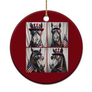 Patriotic Horse Selfie Squad Ceramic Ornament USA Flag Red White And Blue Graphic