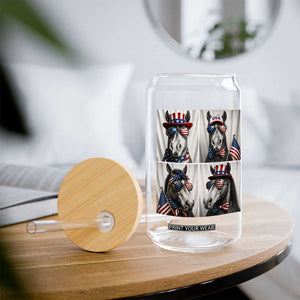 Patriotic Horse Selfie Squad Glass Can USA Flag Red White And Blue Graphic