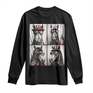 Patriotic Horse Selfie Squad Long Sleeve Shirt USA Flag Red White And Blue Graphic TS12 Black Print Your Wear