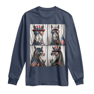 Patriotic Horse Selfie Squad Long Sleeve Shirt USA Flag Red White And Blue Graphic TS12 Navy Print Your Wear