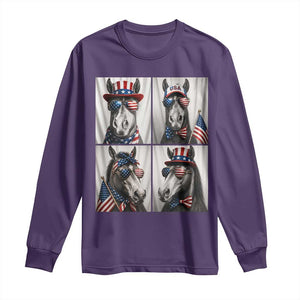 Patriotic Horse Selfie Squad Long Sleeve Shirt USA Flag Red White And Blue Graphic TS12 Purple Print Your Wear