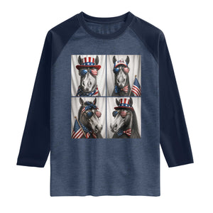 Patriotic Horse Selfie Squad Raglan Shirt USA Flag Red White And Blue Graphic