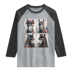Patriotic Horse Selfie Squad Raglan Shirt USA Flag Red White And Blue Graphic