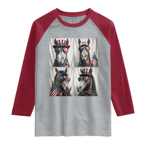 Patriotic Horse Selfie Squad Raglan Shirt USA Flag Red White And Blue Graphic