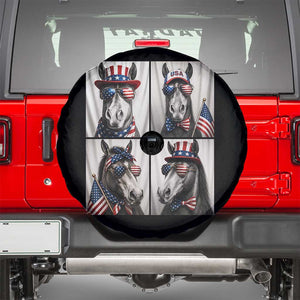 Patriotic Horse Selfie Squad Spare Tire Cover USA Flag Red White And Blue Graphic TS12 Black Print Your Wear