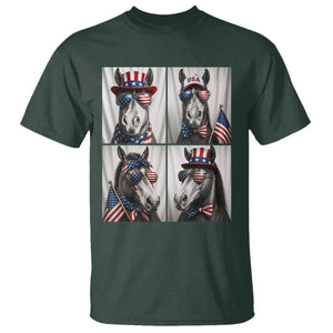 Patriotic Horse Selfie Squad T Shirt USA Flag Red White And Blue Graphic TS12 Dark Forest Green Print Your Wear