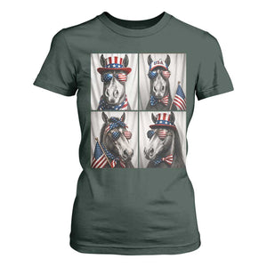 Patriotic Horse Selfie Squad T Shirt For Women USA Flag Red White And Blue Graphic TS12 Dark Forest Green Print Your Wear