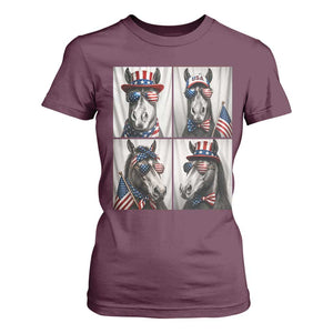 Patriotic Horse Selfie Squad T Shirt For Women USA Flag Red White And Blue Graphic TS12 Maroon Print Your Wear