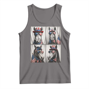 Patriotic Horse Selfie Squad Tank Top USA Flag Red White And Blue Graphic TS12 Deep Heather Print Your Wear