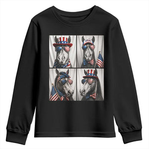 Patriotic Horse Selfie Squad Youth Sweatshirt USA Flag Red White And Blue Graphic