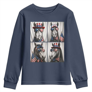 Patriotic Horse Selfie Squad Youth Sweatshirt USA Flag Red White And Blue Graphic