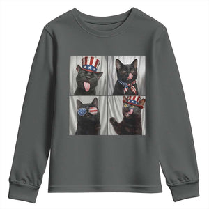 Funny Patriotic Black British Shorthair Cat Selfie Youth Sweatshirt TS12 Dark Heather Print Your Wear