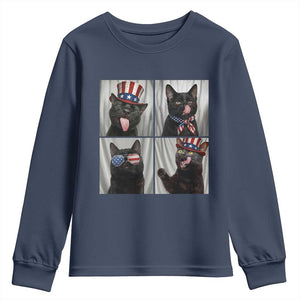 Funny Patriotic Black British Shorthair Cat Selfie Youth Sweatshirt TS12 Navy Print Your Wear