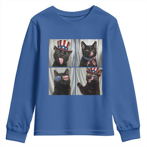 Funny Patriotic Black British Shorthair Cat Selfie Youth Sweatshirt TS12 Royal Blue Print Your Wear