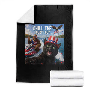 Patriotic Bigfoot And Cat Throw Blanket Chill The Fourth Out