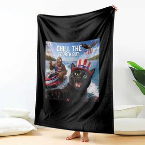 Patriotic Bigfoot And Cat Throw Blanket Chill The Fourth Out