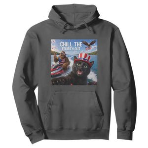 Patriotic Bigfoot And Cat Hoodie Chill The Fourth Out TS12 Dark Heather Print Your Wear
