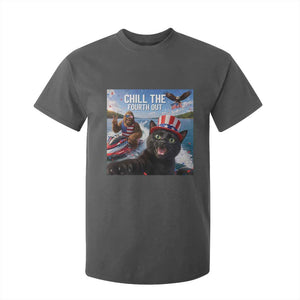 Patriotic Bigfoot And Cat T Shirt For Kid Chill The Fourth Out TS12 Dark Heather Print Your Wear