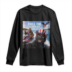 Patriotic Bigfoot And Cat Long Sleeve Shirt Chill The Fourth Out TS12 Black Print Your Wear
