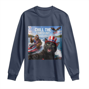 Patriotic Bigfoot And Cat Long Sleeve Shirt Chill The Fourth Out TS12 Navy Print Your Wear