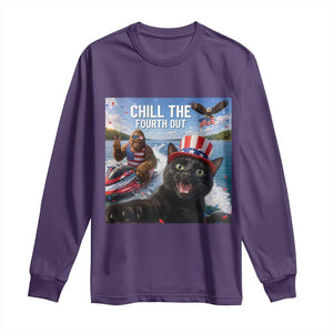 Patriotic Bigfoot And Cat Long Sleeve Shirt Chill The Fourth Out TS12 Purple Print Your Wear