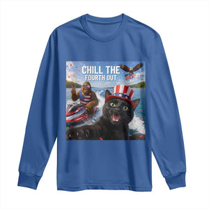 Patriotic Bigfoot And Cat Long Sleeve Shirt Chill The Fourth Out TS12 Royal Blue Print Your Wear