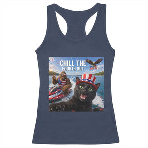 Patriotic Bigfoot And Cat Racerback Tank Top Chill The Fourth Out TS12 Navy Print Your Wear