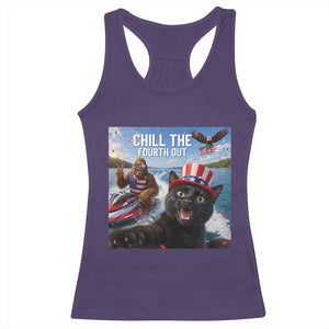 Patriotic Bigfoot And Cat Racerback Tank Top Chill The Fourth Out TS12 Purple Print Your Wear