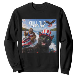Patriotic Bigfoot And Cat Sweatshirt Chill The Fourth Out