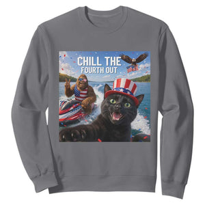 Patriotic Bigfoot And Cat Sweatshirt Chill The Fourth Out