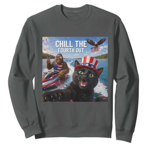 Patriotic Bigfoot And Cat Sweatshirt Chill The Fourth Out