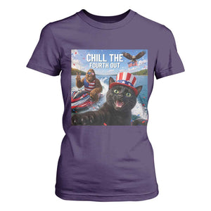 Patriotic Bigfoot And Cat T Shirt For Women Chill The Fourth Out TS12 Purple Print Your Wear