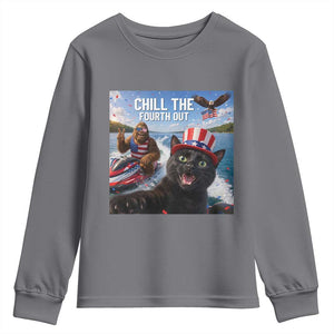 Patriotic Bigfoot And Cat Youth Sweatshirt Chill The Fourth Out TS12 Charcoal Print Your Wear