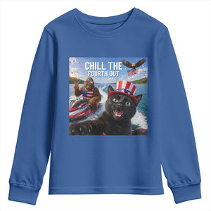 Patriotic Bigfoot And Cat Youth Sweatshirt Chill The Fourth Out TS12 Royal Blue Print Your Wear