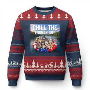Funny Americana Cat Squad Ugly Christmas Sweater Chill The Fourth Out TS12 Navy Red Print Your Wear