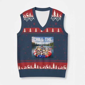 Funny Americana Cat Squad V-Neck Knit Sweater Vest Chill The Fourth Out TS12 Navy Red Print Your Wear
