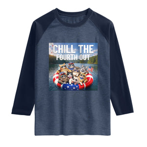 Funny Americana Cat Squad Raglan Shirt Chill The Fourth Out TS12 Heather Denim Navy Print Your Wear