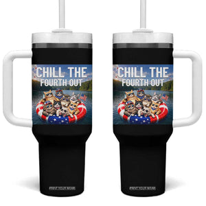 Funny Americana Cat Squad Tumbler With Handle Chill The Fourth Out