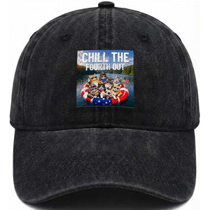 Funny Americana Cat Squad Washed Cotton Baseball Cap Chill The Fourth Out TS12 Print Your Wear