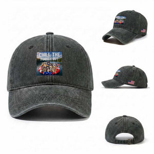 Funny Americana Cat Squad Washed Cotton Baseball Cap Chill The Fourth Out TS12 Washed Cap Universal Fit Dark Green Print Your Wear