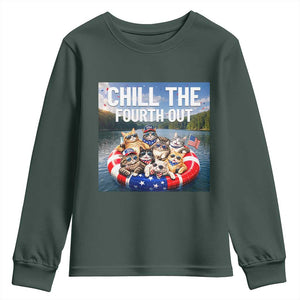 Funny Americana Cat Squad Youth Sweatshirt Chill The Fourth Out TS12 Dark Forest Green Print Your Wear