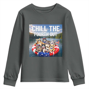Funny Americana Cat Squad Youth Sweatshirt Chill The Fourth Out TS12 Dark Heather Print Your Wear